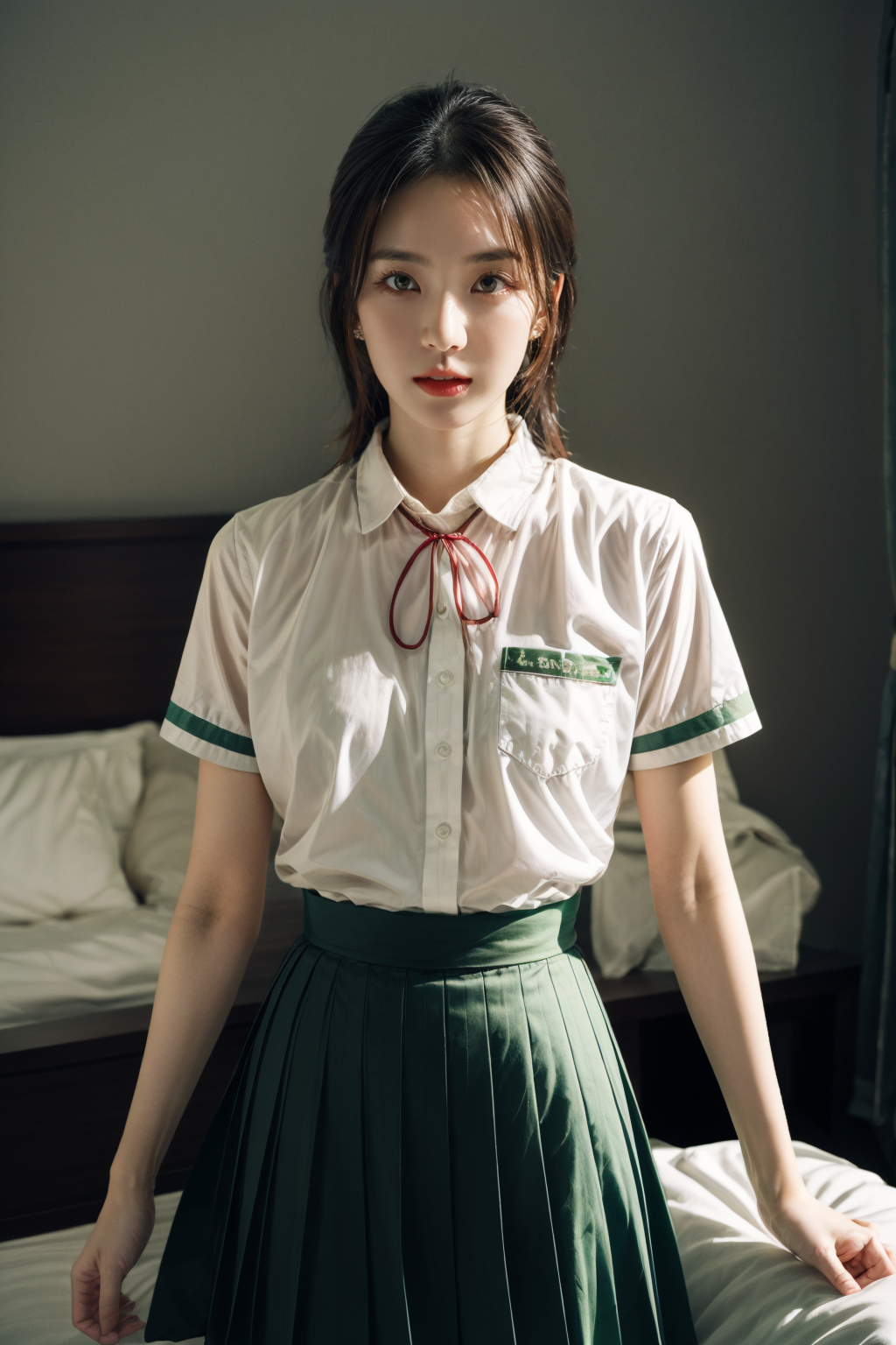 00686-4198623164-best quality,HDR,UHD,8K,Vivid Colors,solo,front view,(photo_(medium)),(looking at viewer_1.2),(1girl_1.3),(bedroom_1.5),(sitting.png
